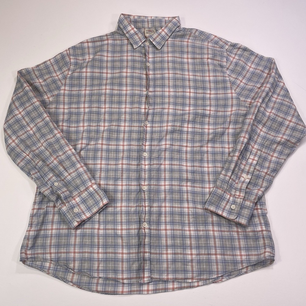 Faherty Button Up Plaid Shirt Men's XXL Long Sleeve Red Blue White